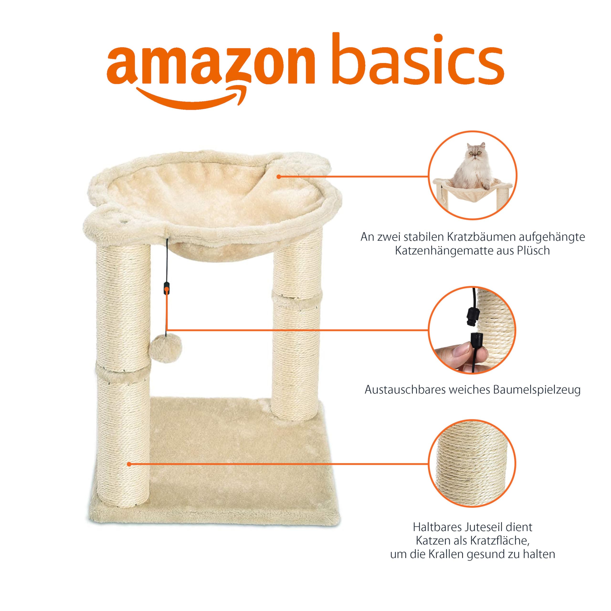 Amazon Basics Katzen-Kratzbaum mit Haus, Hängematte, Bett und Kratzstamm, 41 x 51 x 41 cm, beige