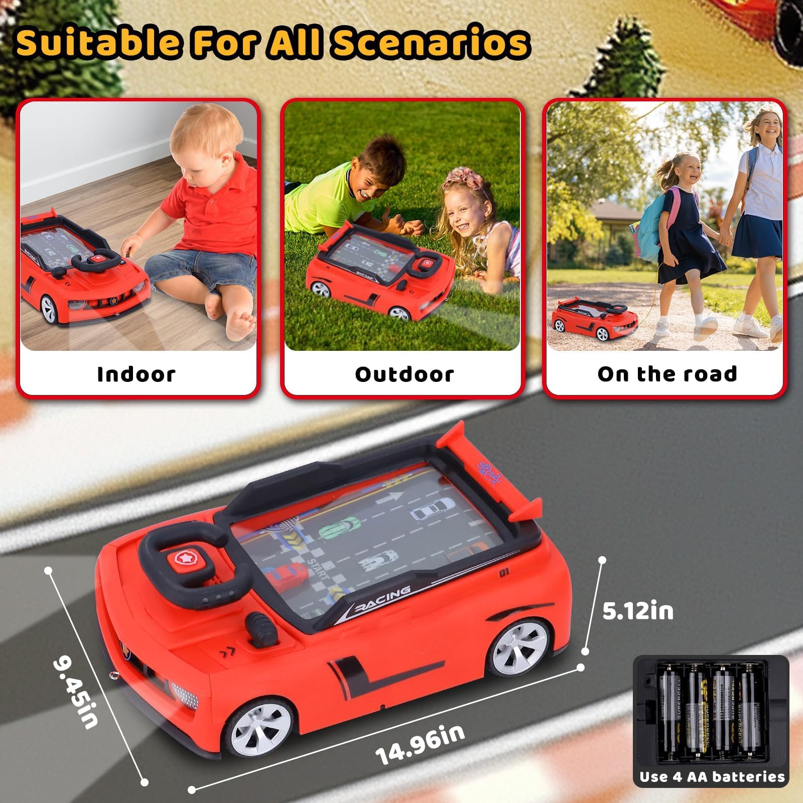 Gifts2U Musical Steering Wheel Racing Cars Adventure Toys for Kids, with Music & Vehicle Sound Simulated Learning Driving Cars Toys Competition Game Birthday Gift for Boy Girl Toddler Age 2 3 4 5 6 7