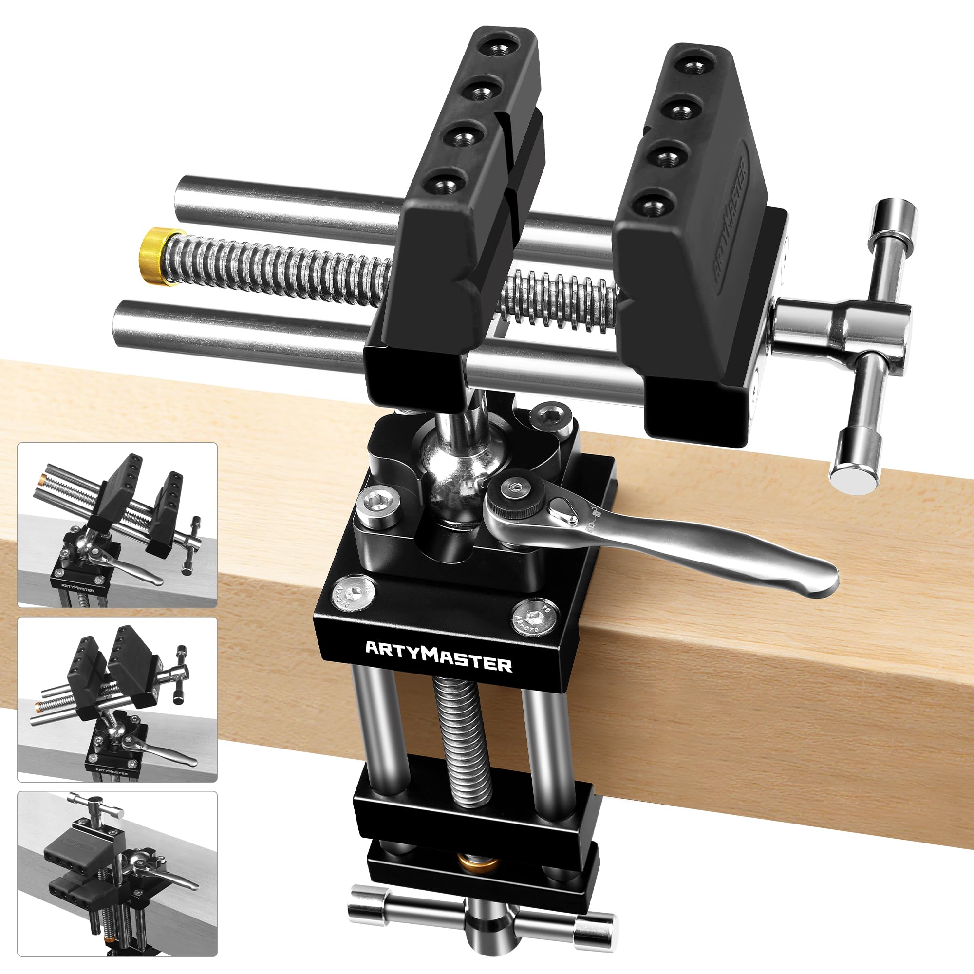 ArtyMaster 360° Rotating Bench Vise with Quick-Release Ratchet Wrench - Versatile Woodworking &amp; Pipe Vise for Home Improvement - 4 Inch Workbench Vise for Carving, Repair &amp; DIY Projects (WT117A)
