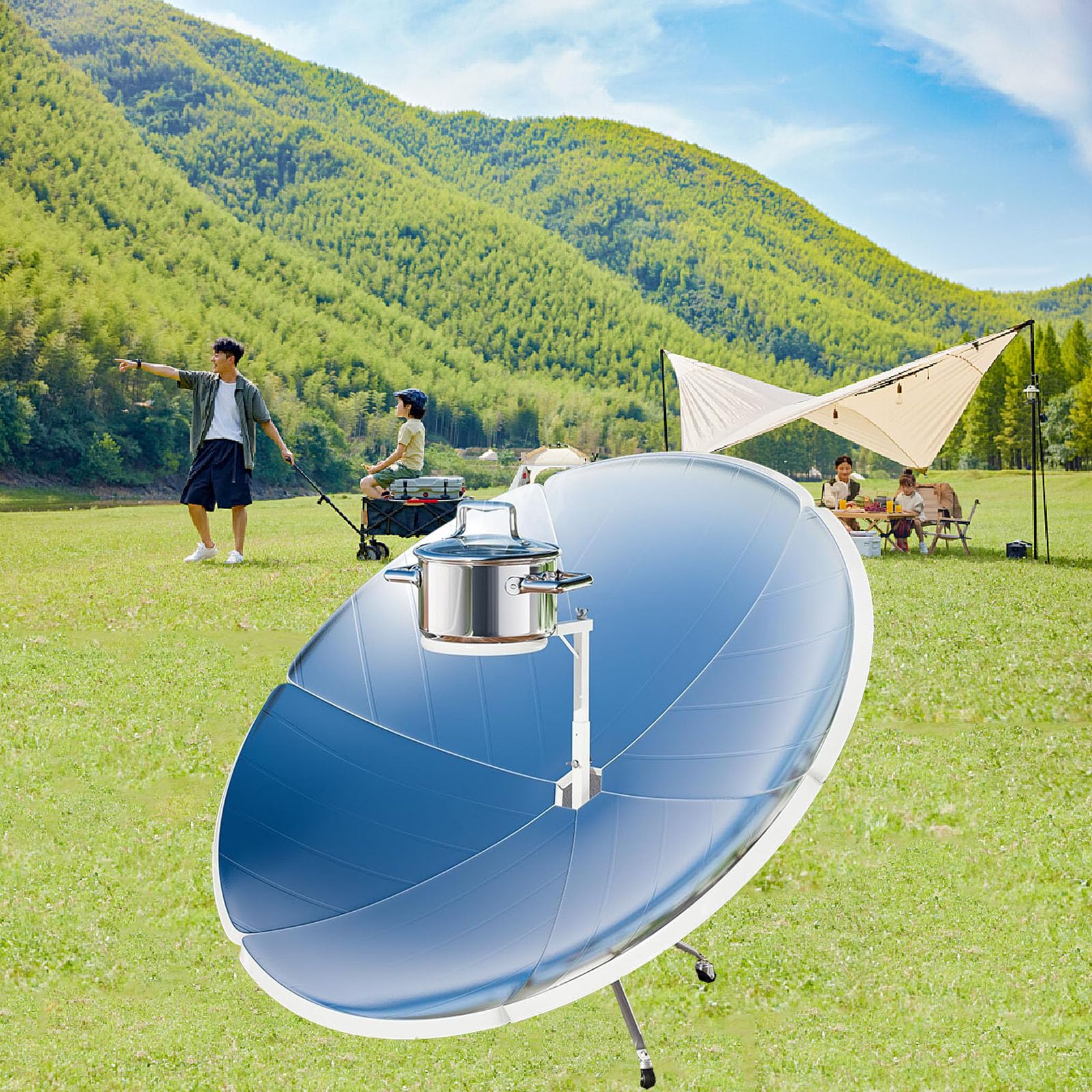 Réchaud solaire portable, 1800 W, en métal, barbecue solaire de 59 pouces pour cuisiner, cuire, griller et frire, four portable, idéal pour le camping ou la randonnée