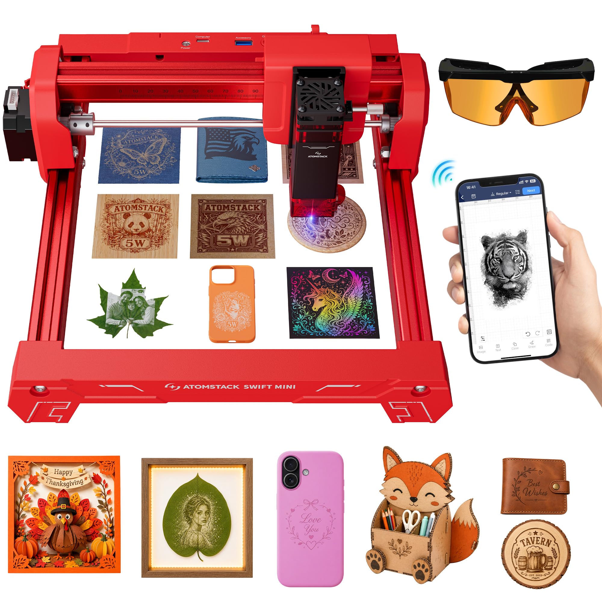 ATOMSTACK Swift Laser Engraver Machine, Professional, Red, 5W Laser Cutter