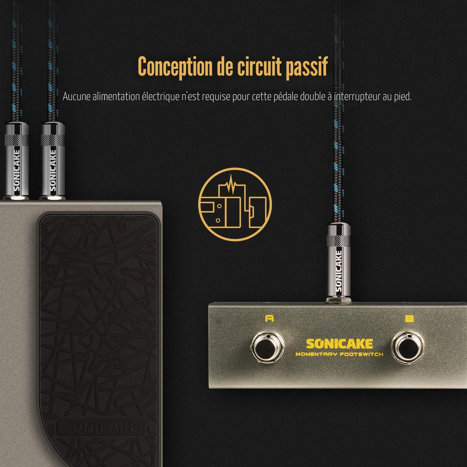 SONICAKE Pédale Dual Footswitch pédale à 2 voies contrôleur de pédale momentané de 6.35mm avec câble TRS