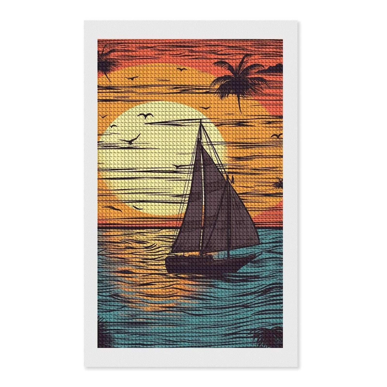 Sunset and Sailboat Diamond Art Kits for Adults, DIY 5D Diamonds Painting Kits for Beginner, Round Full Drill Diamond Dots Painting, 12"x20" Diamonds Pictures Gem Art and Crafts Wall Decor
