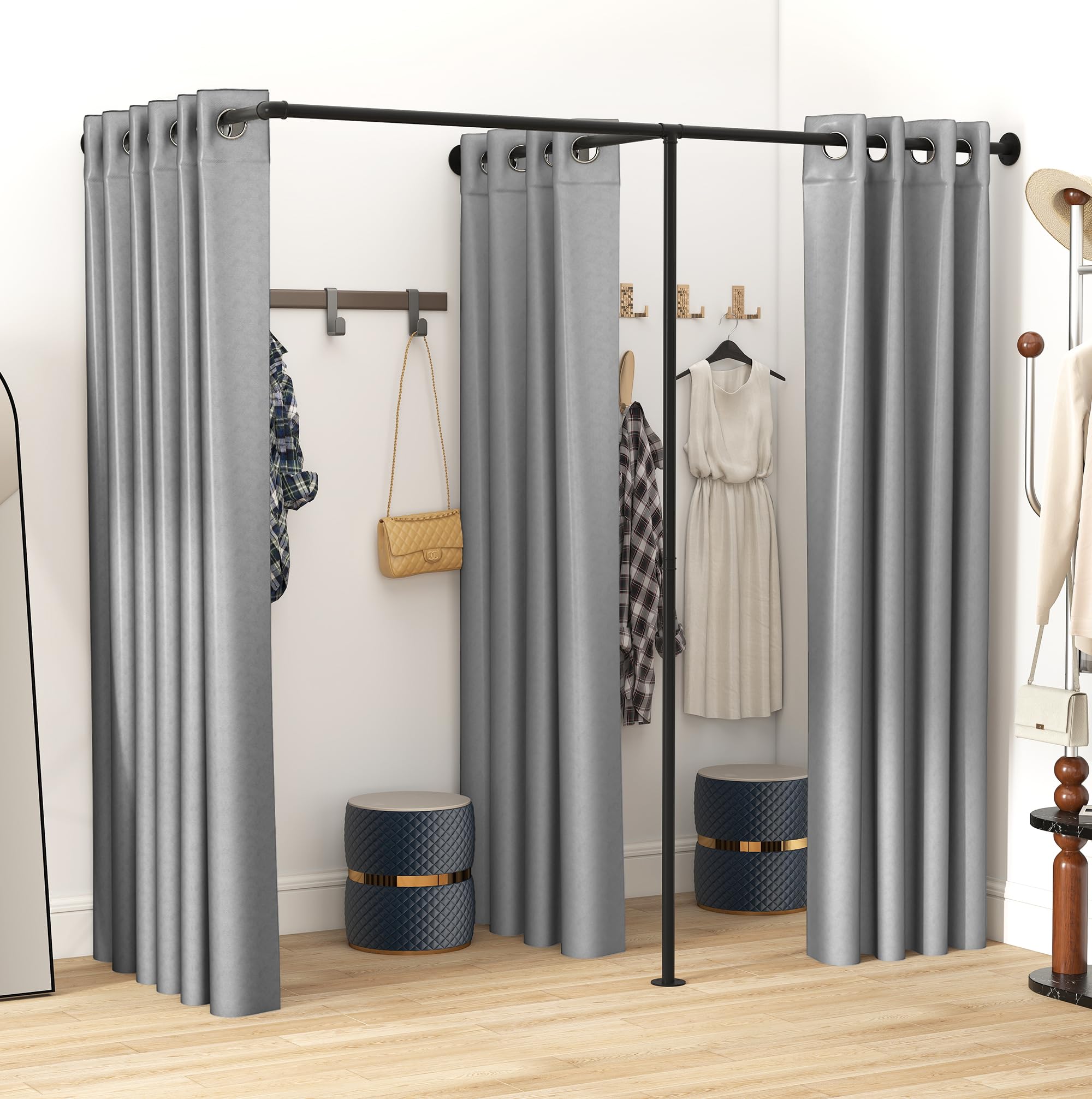 Cortinas de doble ajuste para boutique, divisor de vestidor grande en forma de F, protección de privacidad, tienda de ropa, vestuarios, divisores de cortinas para oficina de centro comercial