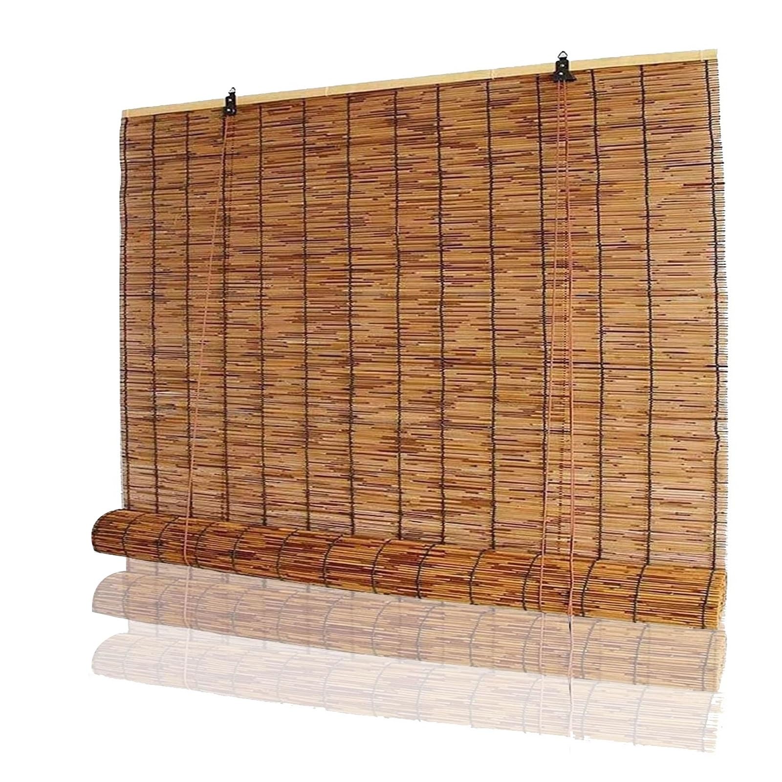CMJYMX Natural Bamboo Roll Up Blinds, Waterproof Bamboo Roller Shades, Blackout Reed Curtain With Lifter For Pergola Garden Backyard Sunroom, Easy To Install
