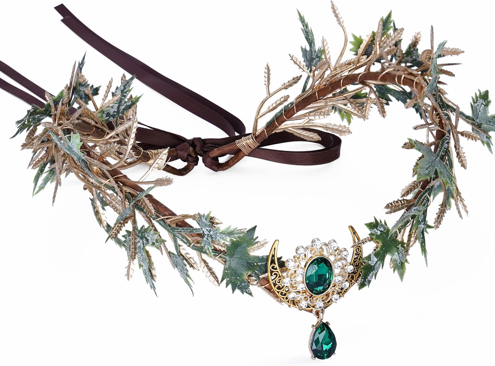 MOSTORY Elfen Krone Kopfschmuck Feenkrone für Faschingskostüme Karneval Accessoire, Feenwald Elfenkronk Waldlaubkranz Blumenkranz für Cosplay