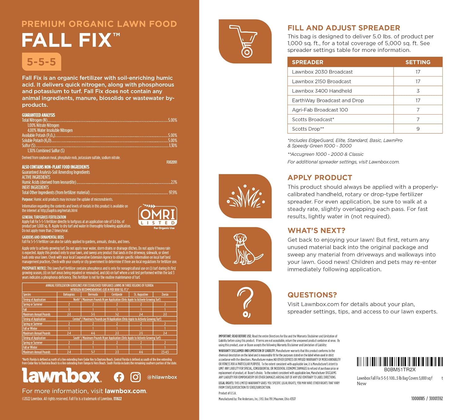 Lawnbox Fall Fix 5-5-5 100% Organic Grass Fertilizer 25 lb Bag Covers 5,000 sq ft…