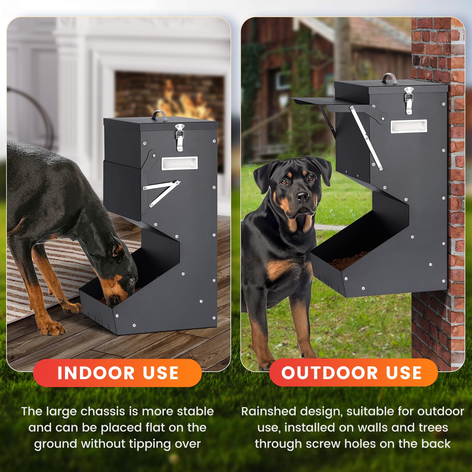 Comedero automático para perros de raza grande con tapa, 25 libras al aire libre e interior, comedero de gravedad para perros y dispensador de alimentos para perros, alimentador automático
