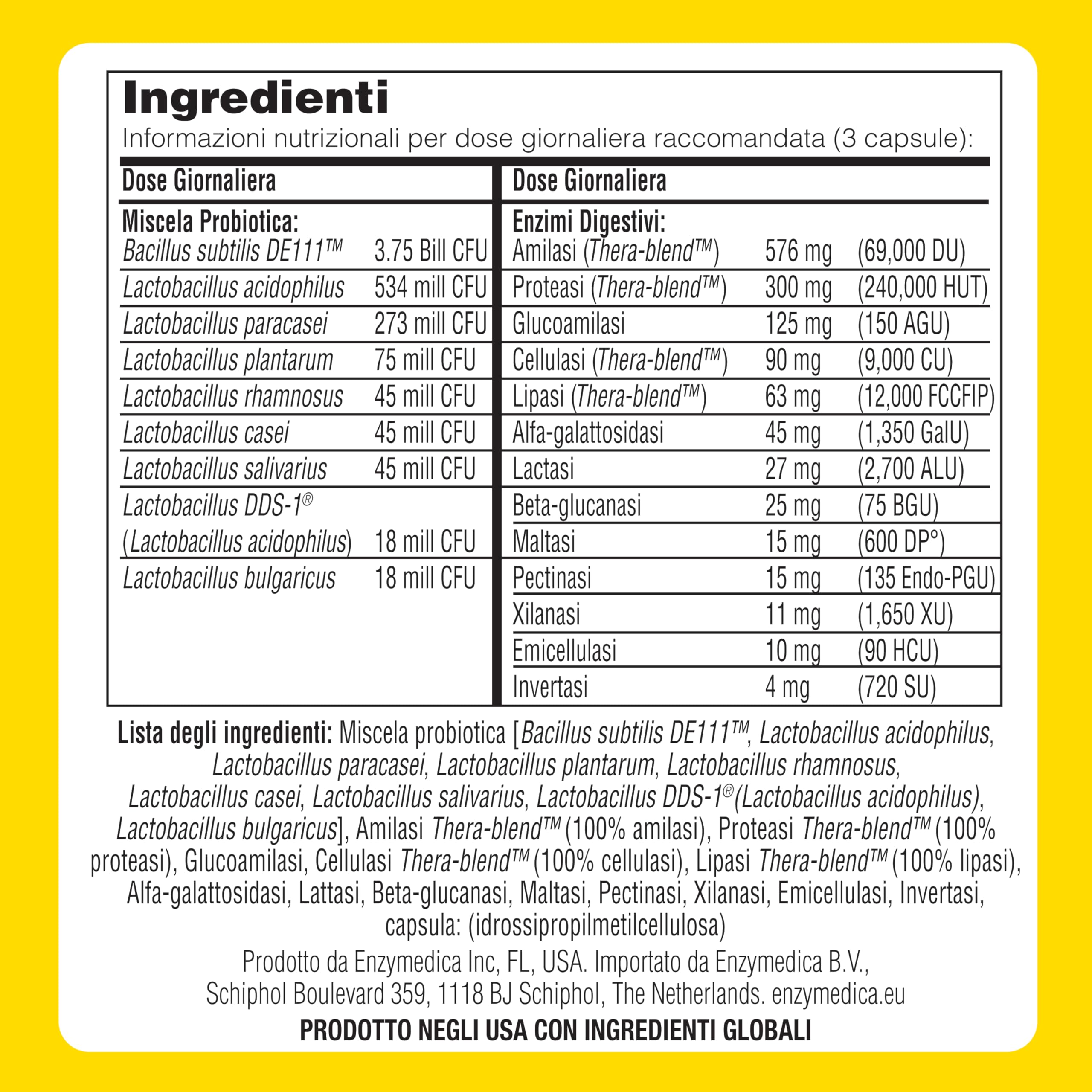 Enzymedica, Digest Gold + Live Bacteria, Indicato per Irregolarità e Gonfiore Addominale, Gluten Free, Senza Lattosio, Vegano, 90 Capsule