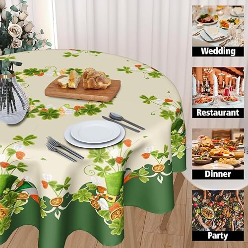 Miniatura 4 de Granbey Mantel redondo del día de San Patricio, mantel de trébol de primavera, mantel de granja de San Patricio, 60 pulgadas para cocina,