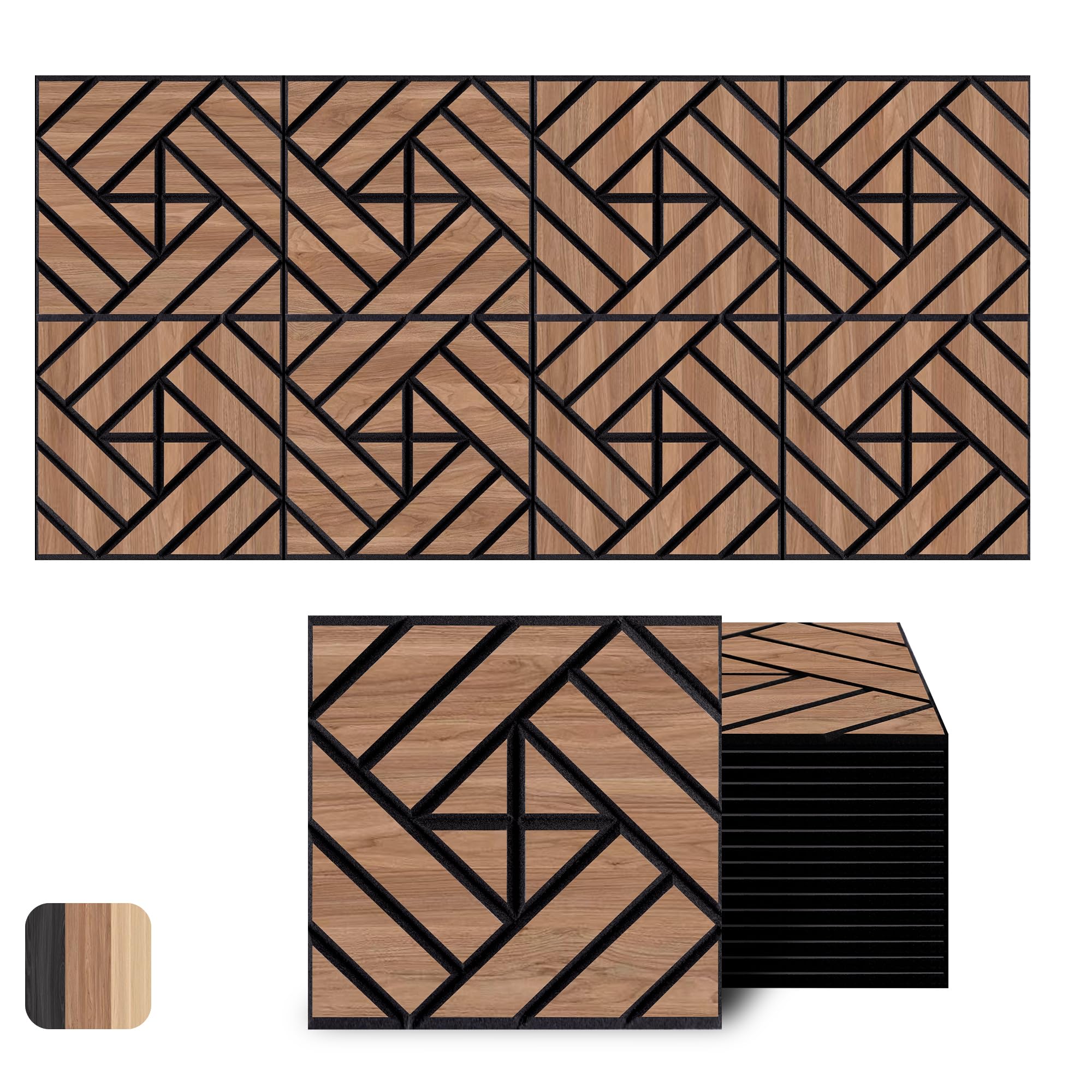 WoveN SounD Acoustic Wall Panels, Teak, 16 Pack, 12x12 in