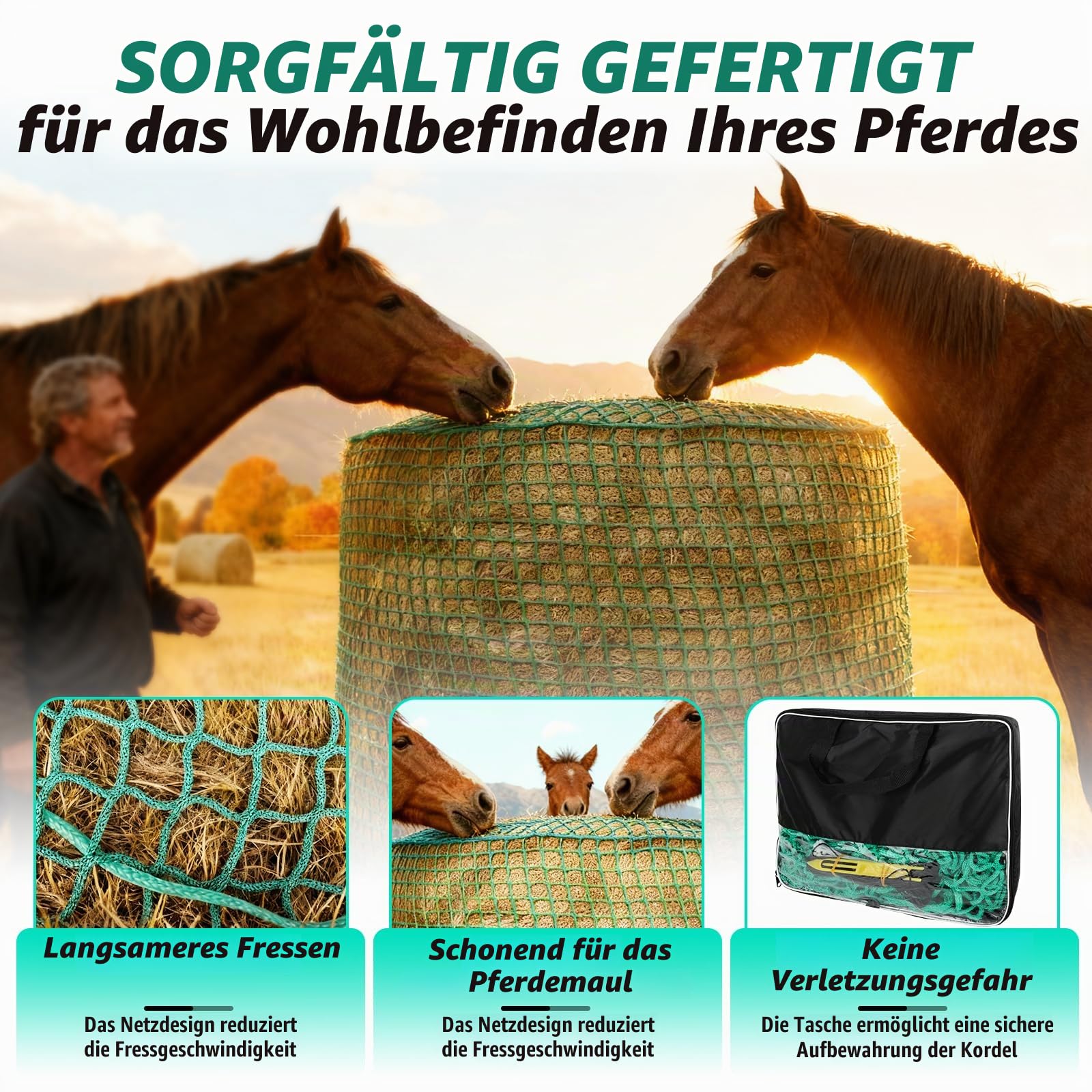 LIROPAU Heunetz Rundballen, ø 150 cm, Höhe 150 cm, engmaschiges Futternetz