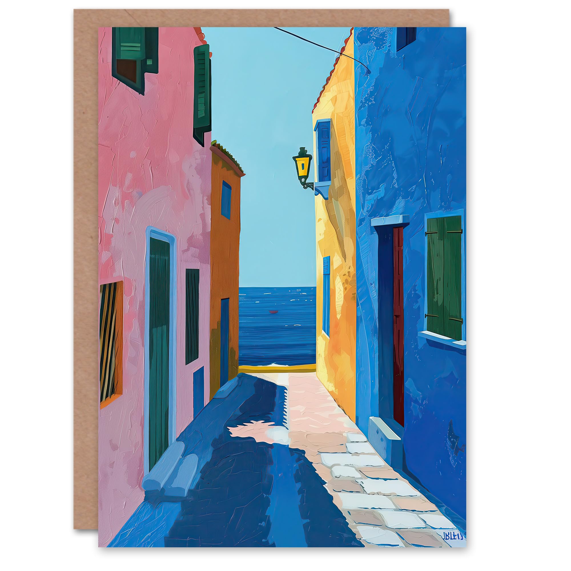 Artery8 Greeting Card Colourful Mediterranean Spanish Coastal Painting Blank For Him Or Her Art Birthday Card