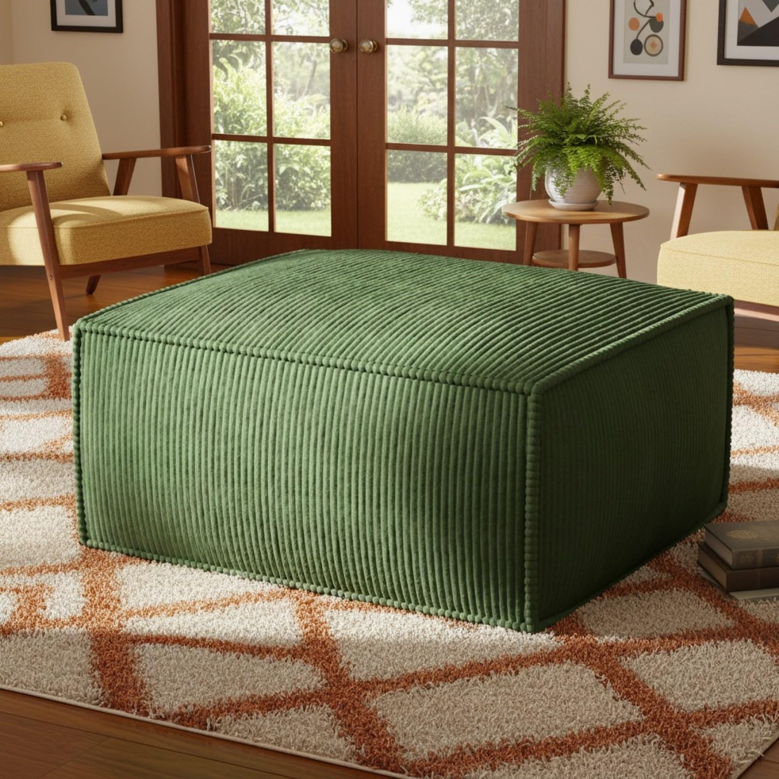 Marsail Modular Sectional Sofa Ottoman, 31" Corduroy Foot Stool, Boneless Footrest Cloud Couch for Living Room, Bedroom, Green
