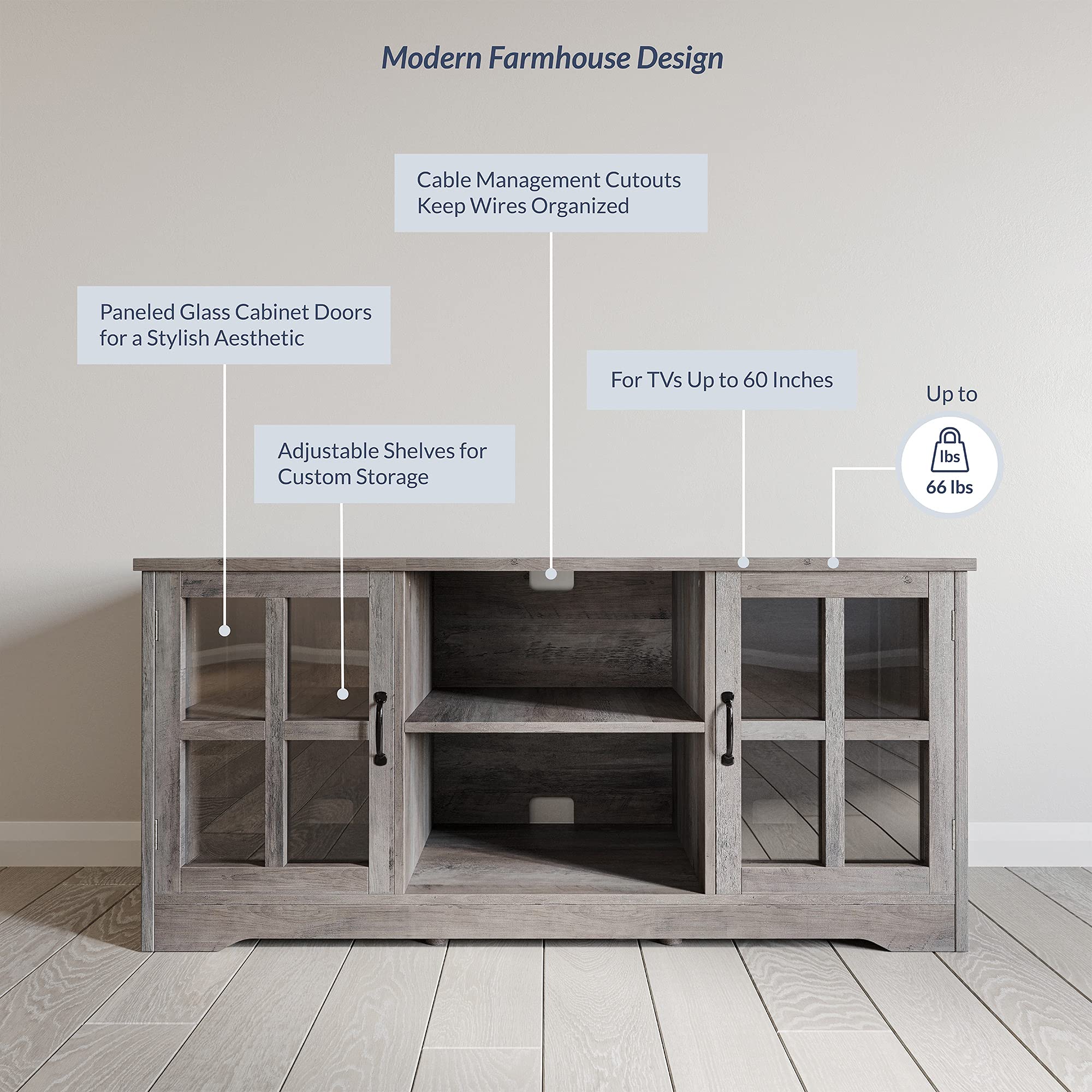 BELLEZE Modern 52 Inch Traditional TV Stand & Media Entertainment