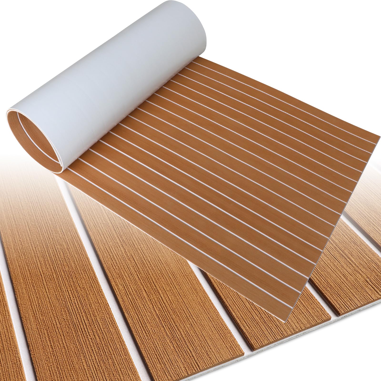 HZCHIONE Non-Slip Faux Teak Boat Decking EVA Foam Flooring 240x115cm Marine Carpet Self-Adhesive Foam Floor Mat Rolls Sheet for RV Yacht Kayak Deck Helm Pad — image 1