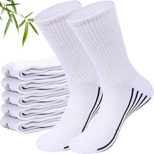 Sunew 6 pares de calcetines de bambú de viscosa, unisex acolchados cómodos tipo crew para entrenamiento y senderismo