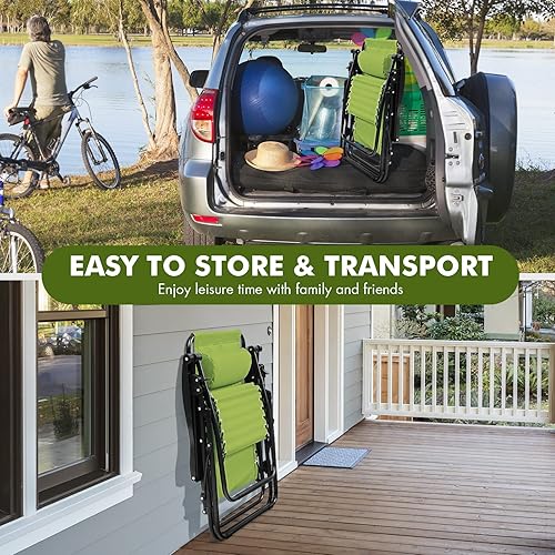 Miniatura 8 de Giantex 2 sillas de gravedad cero, tumbona para exteriores con soporte para tazas, sillas plegables para patio, piscina, césped, balcón