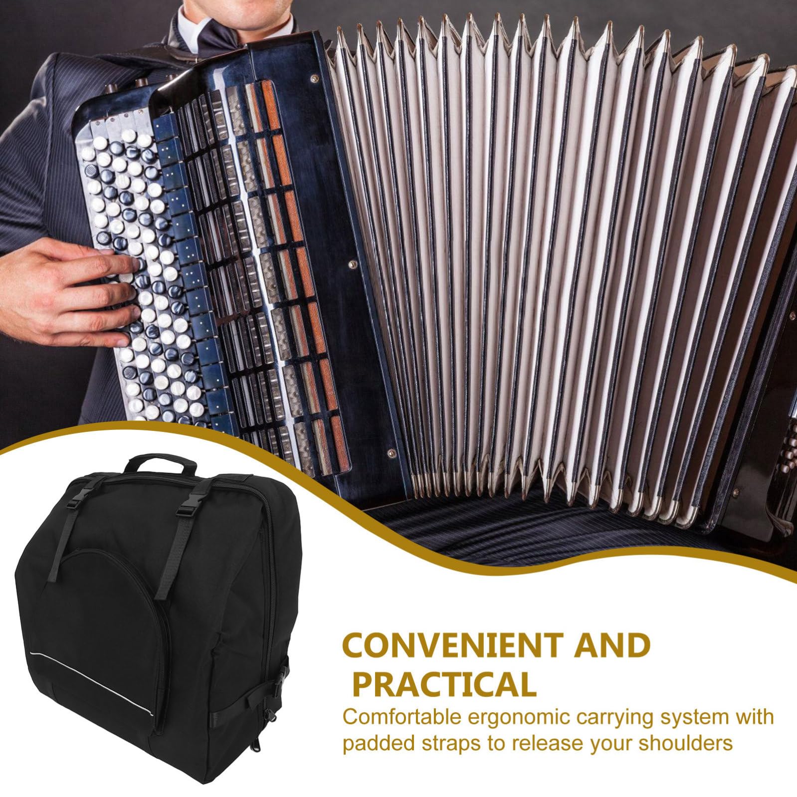 Supvox Akkordeontasche Rucksack Stoßfest Mit Verstellbaren Gurten Leichtes Musikinstrumenten Case Schwarz Aufbewahrungstasche Für Akkordeon Accessoires Outdoor Tragetasche