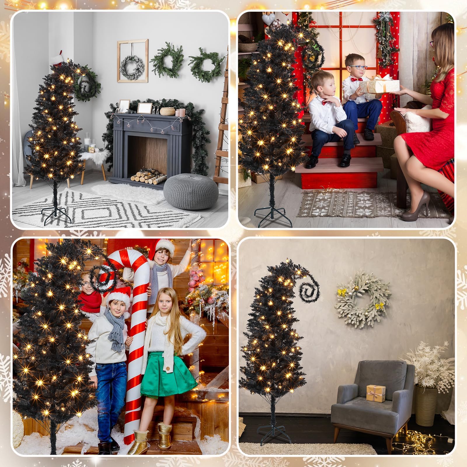 UL588 Sapin de Noël artificiel pliable de 1,5 m avec support – Sapin de Noël pliable avec branche – Sapins de Noël en plastique – Décorations de fête de Noël – Fournitures pour salon, maison et bureau