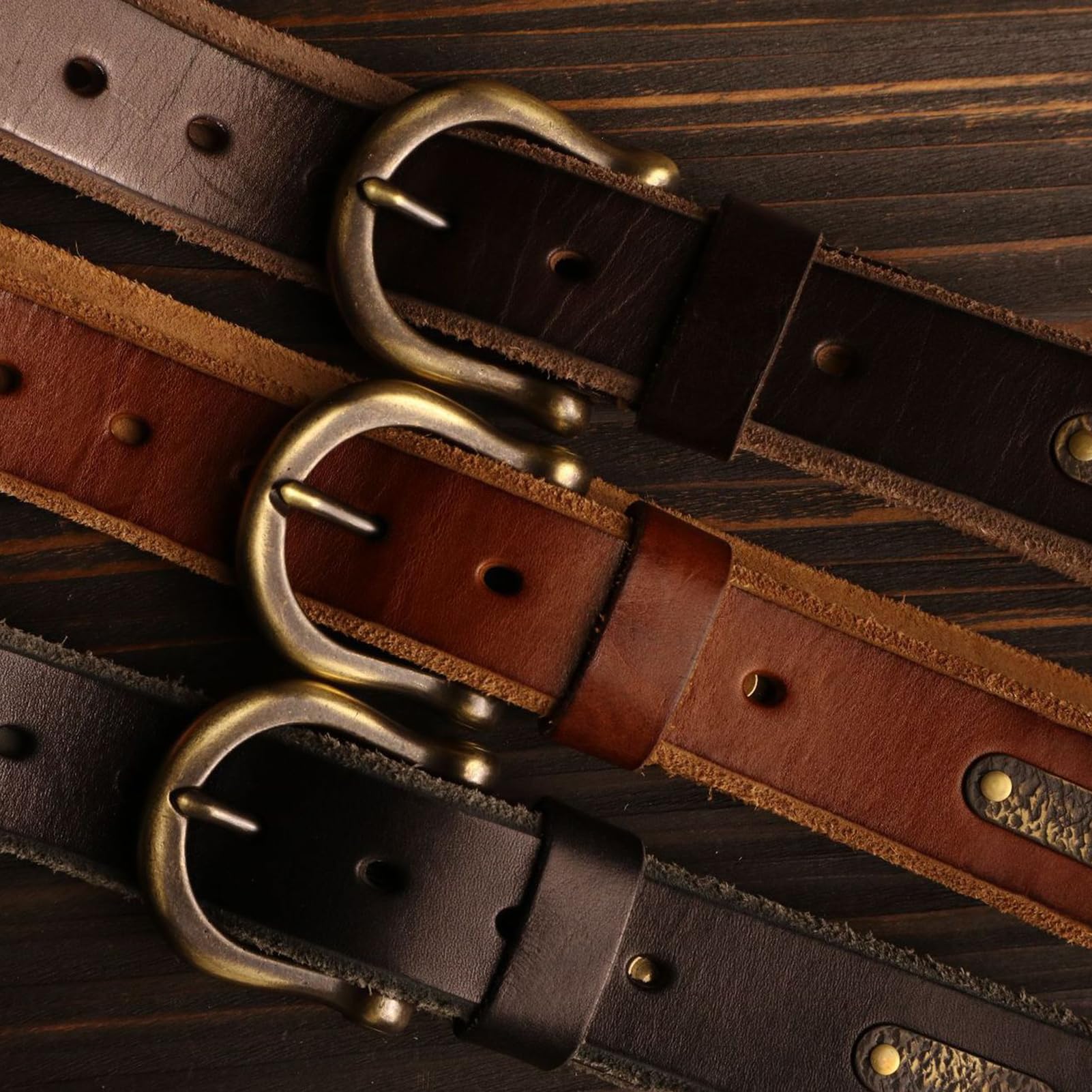 Fibbia in Ottone Massiccio a Una Punta Cintura Spessa 5,5 Mm, Pelle Pieno Fiore Resistente Fatta a Mano Cinghia per Uomo E Donna(115cm/45, Black)