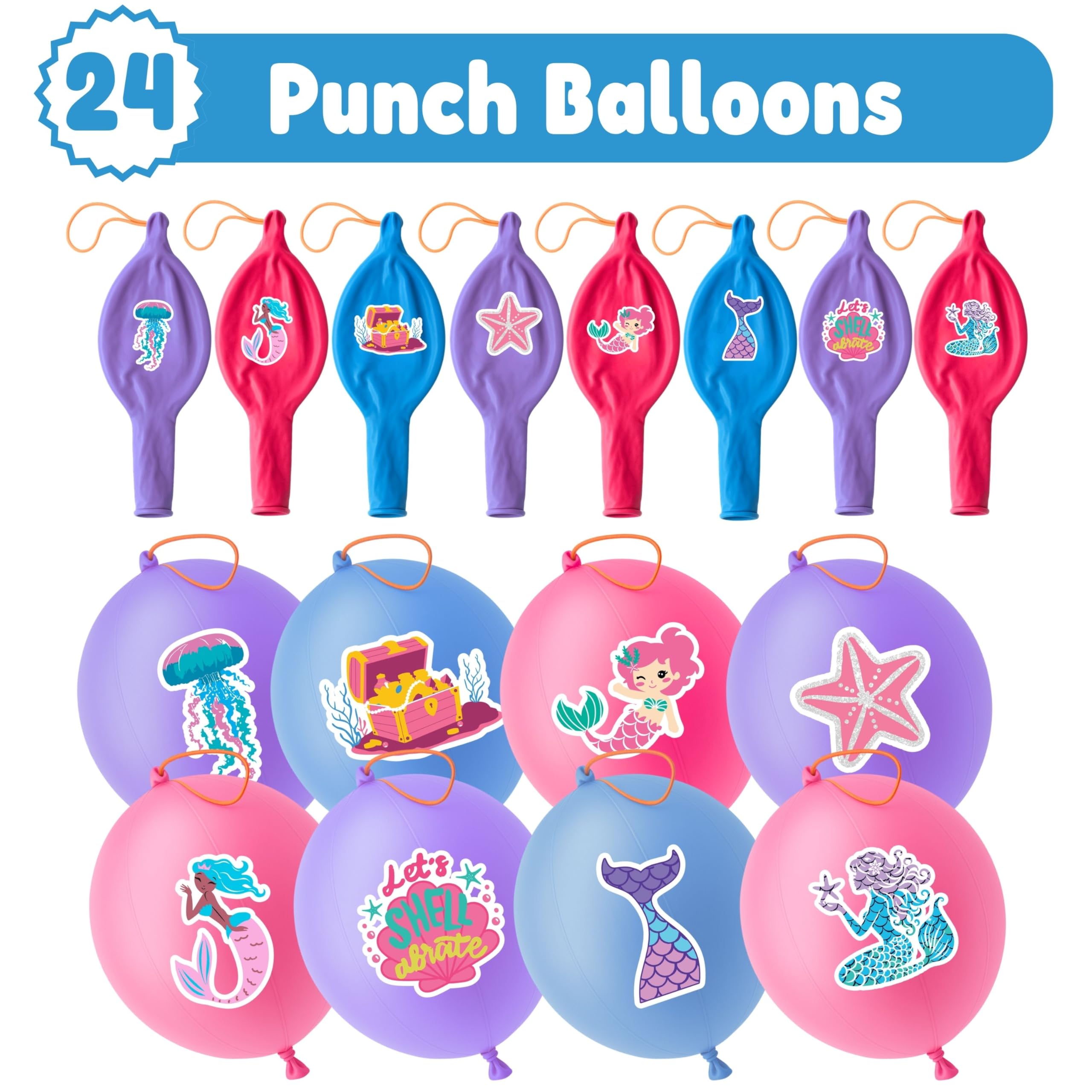 72 PCS Mermaid Party Favors – 48 Pre-Cut Temporary Tattoos & 24 Mermaid Ocean Punch Balloons Themed Birthday Party Decorations Supplies Favors Gifts Goodie Bag Fillers Classroom Rewards for Boys Girls