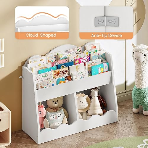 Miniatura 4 de Estantería infantil y almacenamiento de juguetes, estantería para niños con 2 cubos de juguetes, estante para libros para habitación de niños,