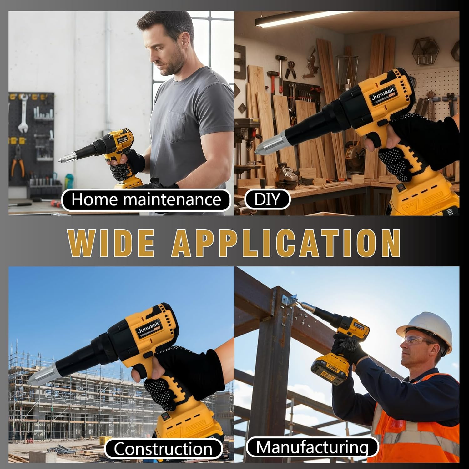 Rivet Gun Compatible with Dewalt 20V Max Battery, Cordless Rivet Tool with 3 Size (1/8", 5/32", 3/16") Aluminum Rivets, Brushless Motor Rivet Gun Kit Nose Piece, Led Light, (Tool Only, No Battery)