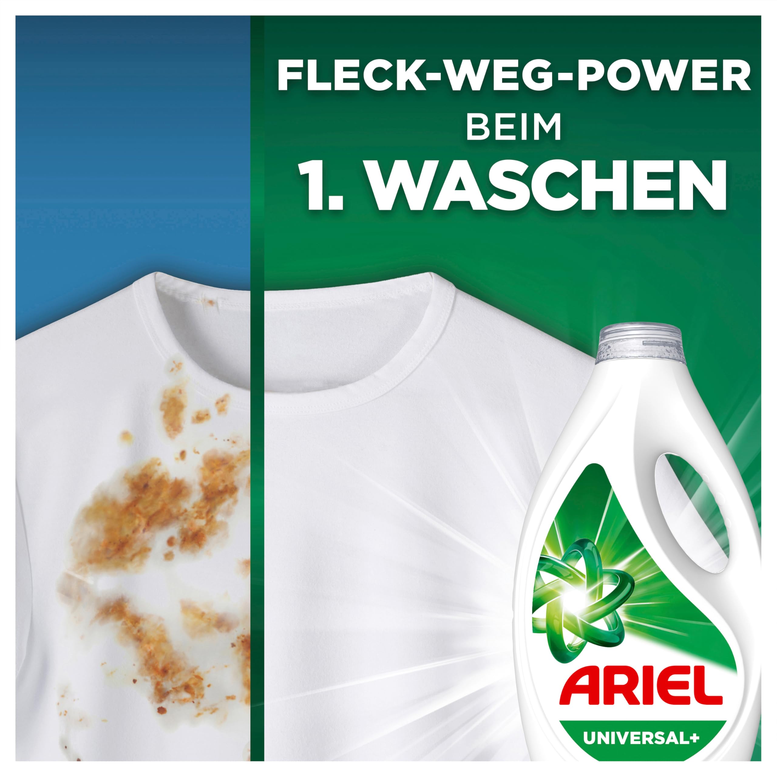 Ariel Flüssigwaschmittel, 111 Wäschen, Universal+ Waschmittel, Fleck-Weg-Power beim 1. Waschen, selbst in kaltem Wasser