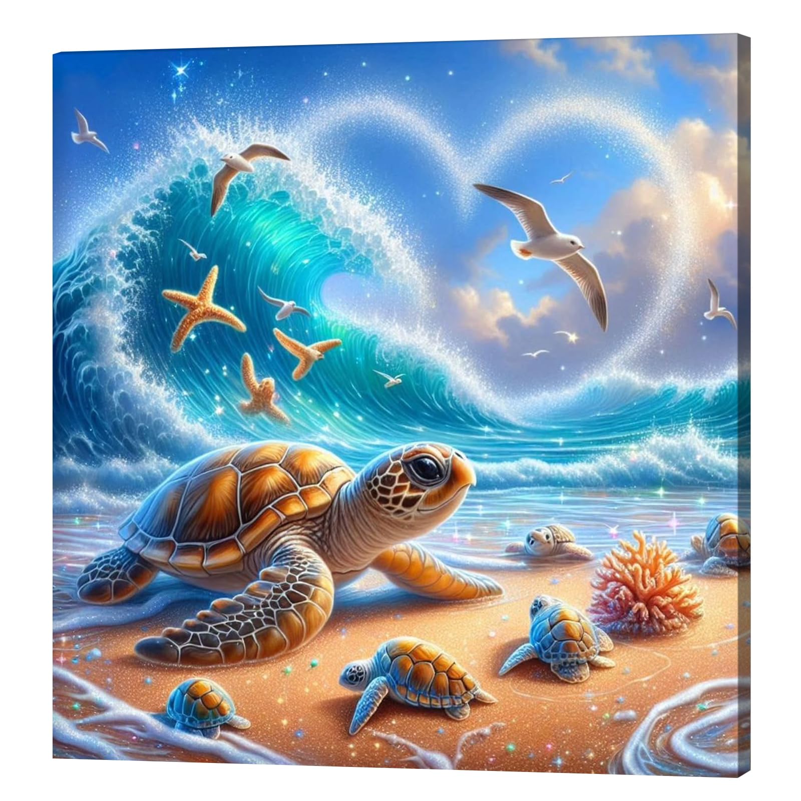 Poetrydraw Seaside Turtle Diy 5D Round Diamond Art Kit With Frame For Adults & Beginners 40X40cm Home Decor Gift