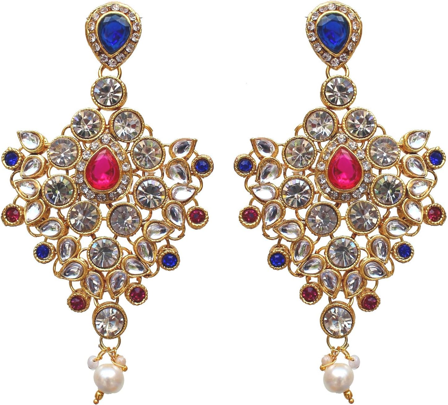 I Jewels Indian Wedding Traditional Gold Plated Kundan Ethnic Bridal Jewelry Set with Earrings, Nose Ring, Mathapatti & Haath Panja for Women