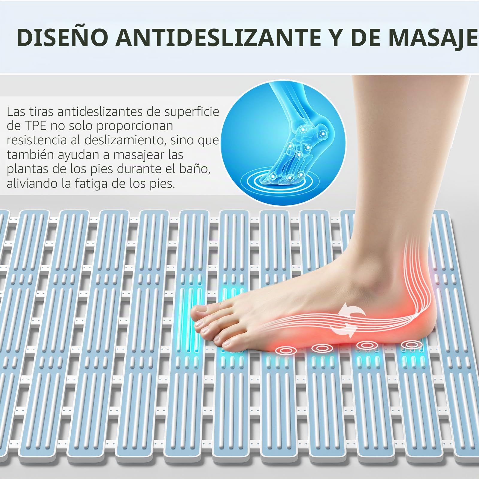 XIYUNTE Alfombrilla de Ducha Extra Larga Antideslizante - 90 x 40 cm con Ventosas, de Goma, Lavable para Interior