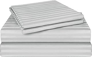 LINENOVA Luxury Stripe Bed Sheet Set Double – 4 Piece Hotel-Quality 2000TC Ultra-Soft Microfibre – 40cm Deep Fitted Sheet,...
