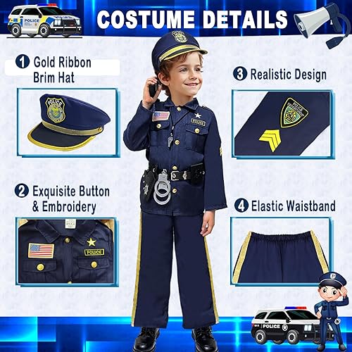 Miniatura 3 de Disfraz de policía de Halloween para niños, exquisito disfraz de oficial de policía para niños, disfraces para niños y niñas, disfraz de policía,