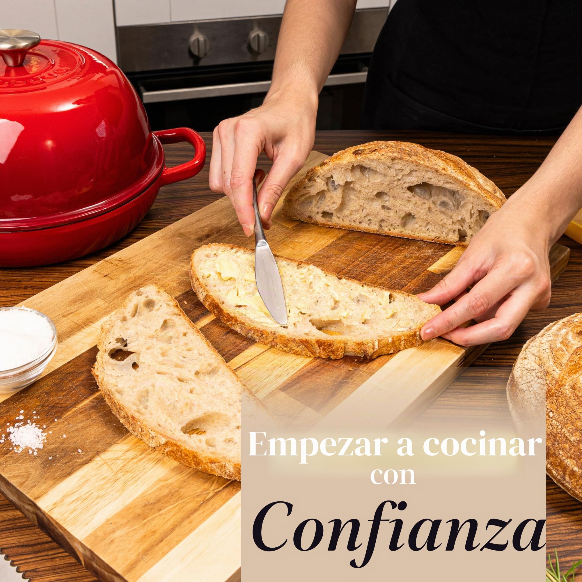 Olla Holandesa de Hierro Fundido Esmaltado – Cazuela para Hornear Pan de Masa Madre – Olla de Pan – Rojo, 5.7L, 22cm – by Nuovva