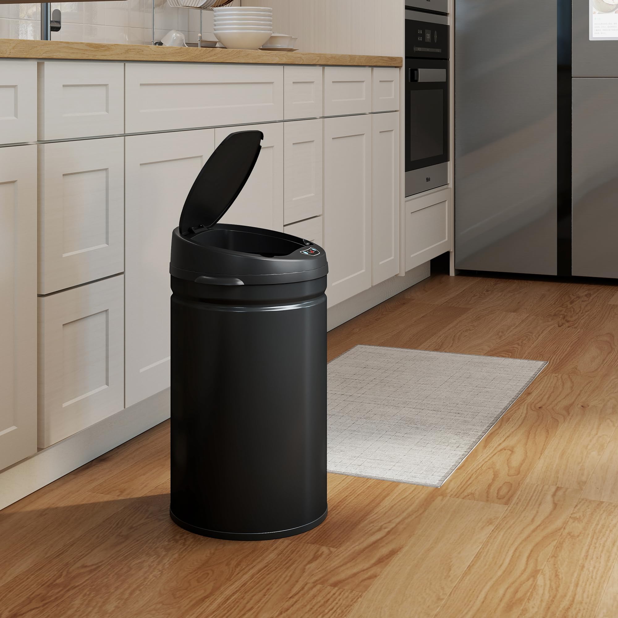 HOMCOM Cubo de Basura Cocina Automático 30 L, Sensor Infrarrojo, Negro | Papelera de Cocina de Acero Inoxidable, Cierre Automático, Antihuellas, para Dormitorio, Oficina