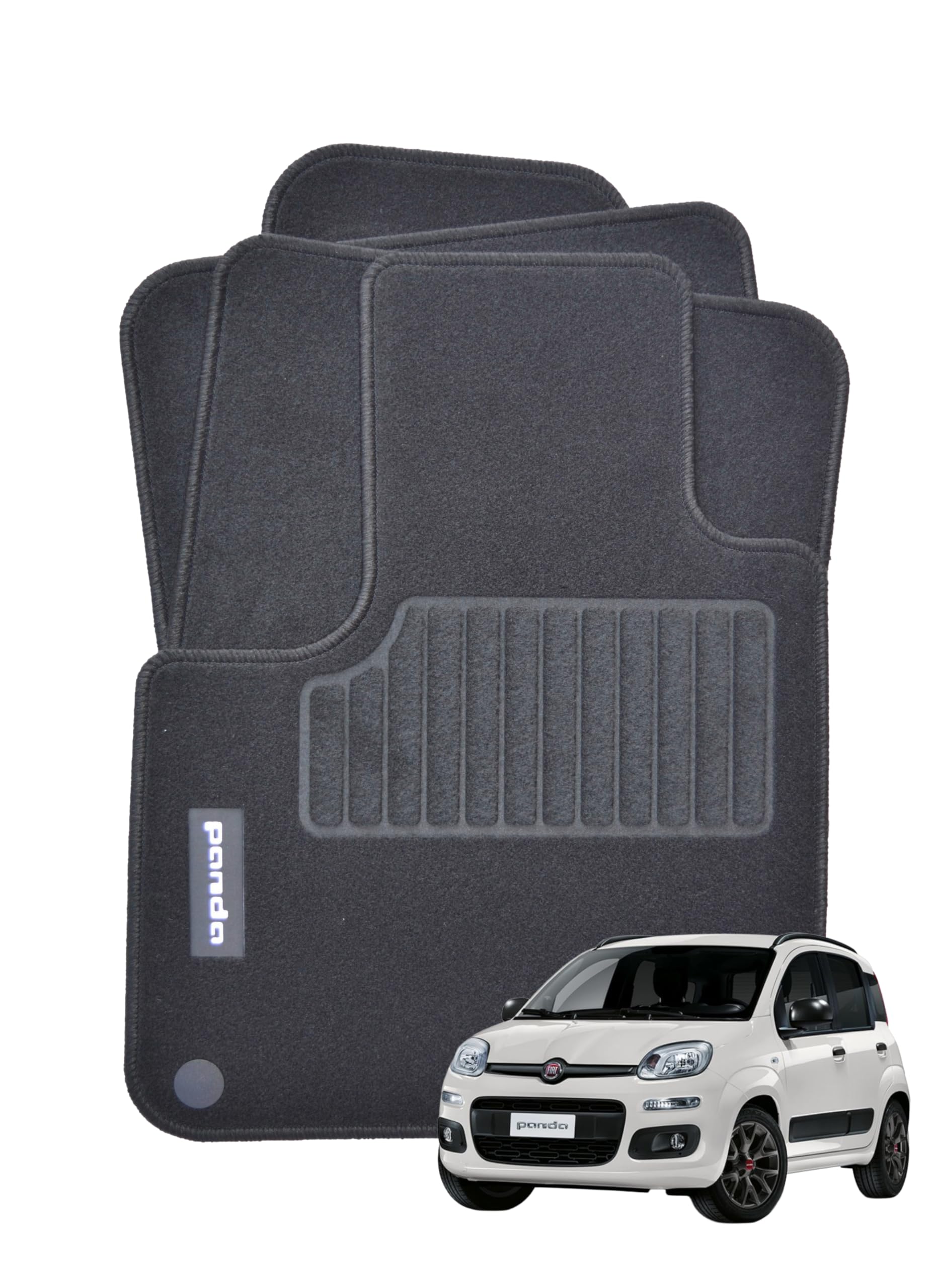 Tappetini Per Fiat Nuova Panda dal 2012 e Hybrid, Con Logo Ricamato 2 Pin Di Sicurezza, Alta Qualità, Made In Italy.