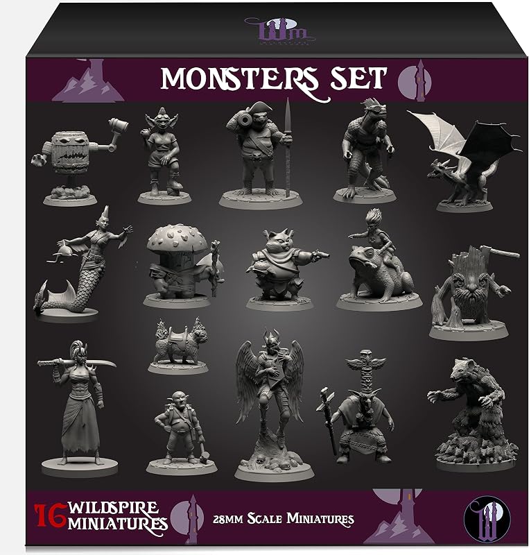 Monsters Pack for DND Miniatures Booster Pack of 16 Bulk Monsters 28mm-32mm Scale Dungeons Dragons Accessories D&D Miniature DND Minis D D Figures Starter Set Tabletop Pathfinder Set