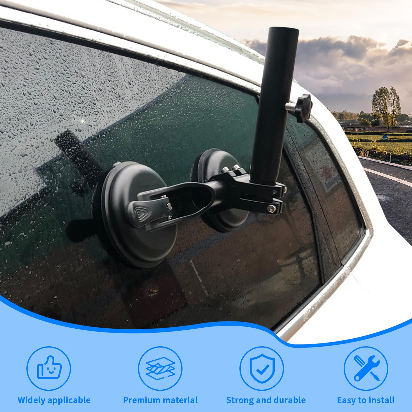 Yopeissn Kit de Support de Mât de Drapeau avec Ventouse, Support de Drapeau à Ventouse pour SUV Tout-Terrain, Camion, Camping-Car, Yacht, Moto, Utv