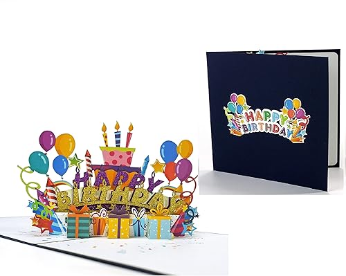 ETA Tarjetas desplegables 3D de feliz cumpleaños, cajas de regalo 3D, globos y tarjeta desplegable de pastel de cumpleaños para tus amigos, amantes,