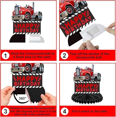 Miniatura 5 de Camiones pesados, semirremolques de feliz cumpleaños, centros de mesa de panal de abeja, decoración temática de transporte para hombres y niños,