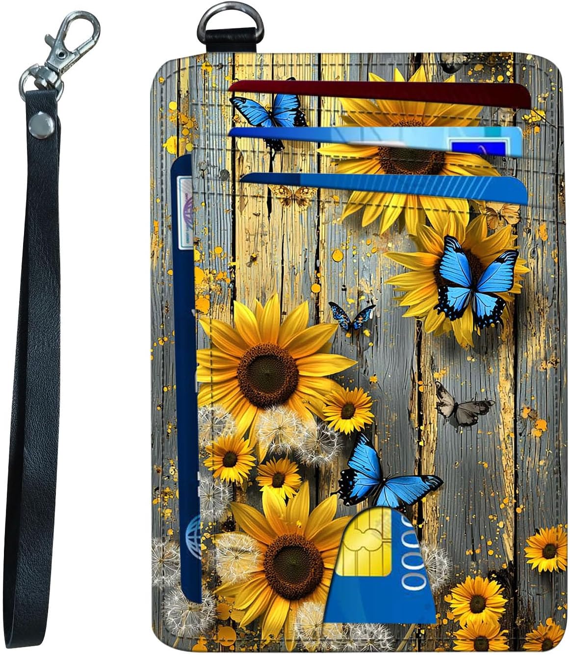 Sunflower Wood Board Slim Card Holder ID Case Minimalist Wallet