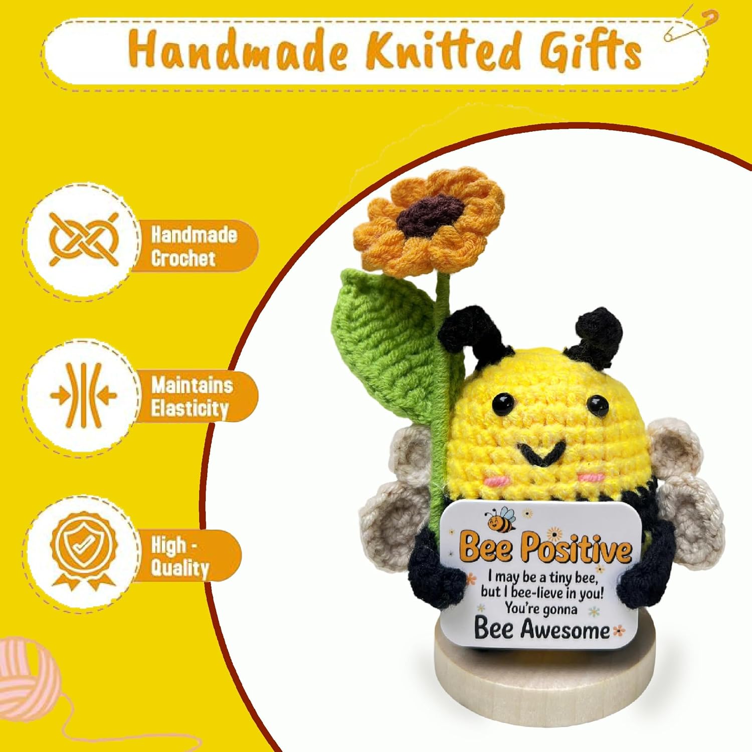 Emotional Support Crochet Positive Bee Animal Appreciation Messages Gifts, Positive Emotional Handmade Crochet Animal Decor Stuff Gifts for Women Men Friends - Image 3