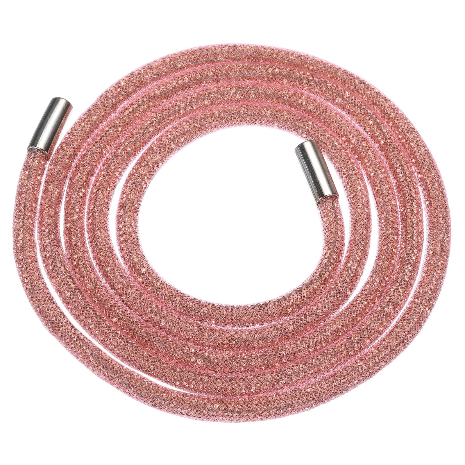 sourcing map Rhinestone Tube Rope, 138cm Round Bling Diamond Tube String for DIY Hoodie Drawstring Sweatpants Belt Garment Accessories,Pink Mesh Champagne