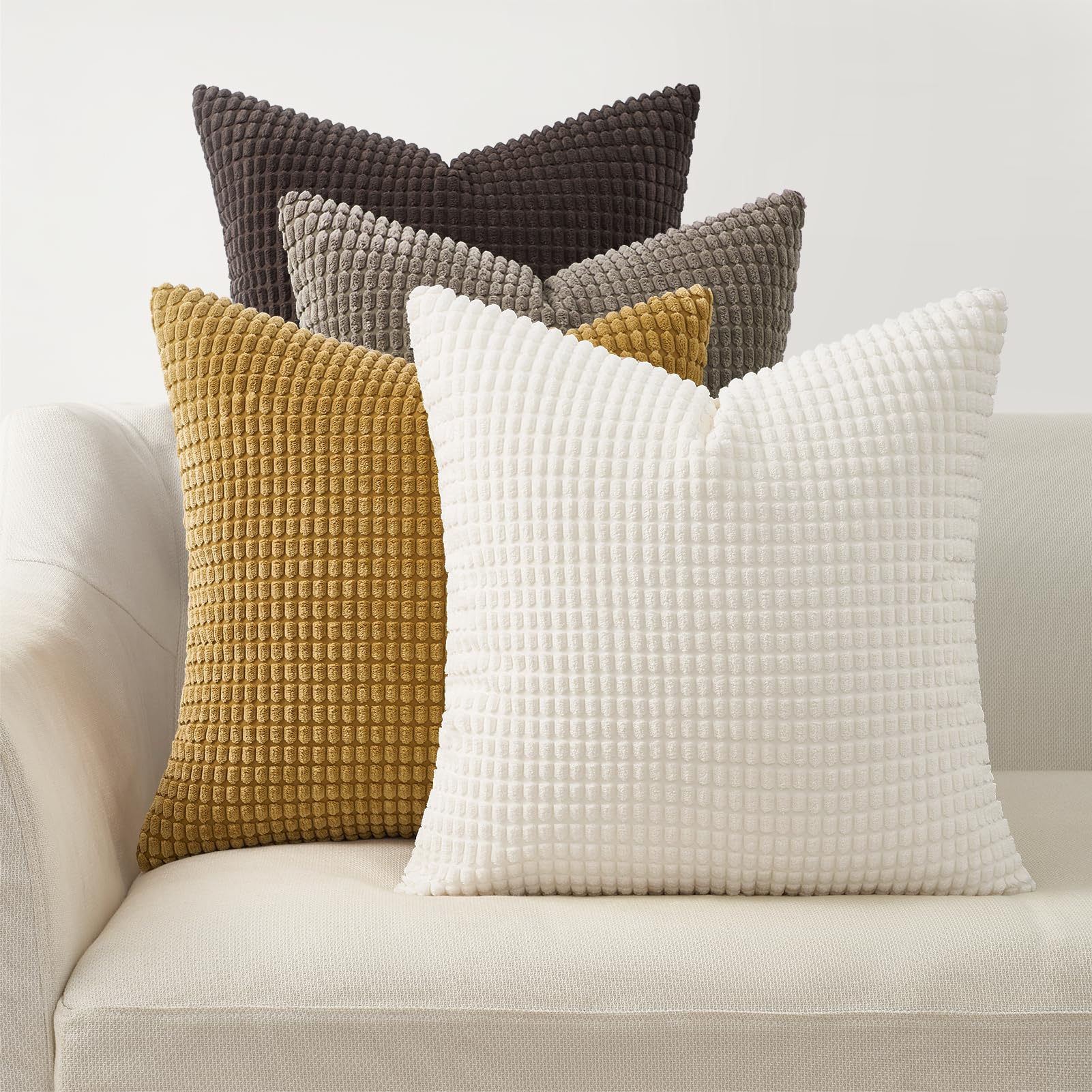 Topfinel Dekorative Dekokissenbezüge im Boho-Stil, rustikal, rustikal, modern, weicher Kordsamt, kleine Ausbuchtung, quadratisch, 40 x 40 cm, 4 Packungen