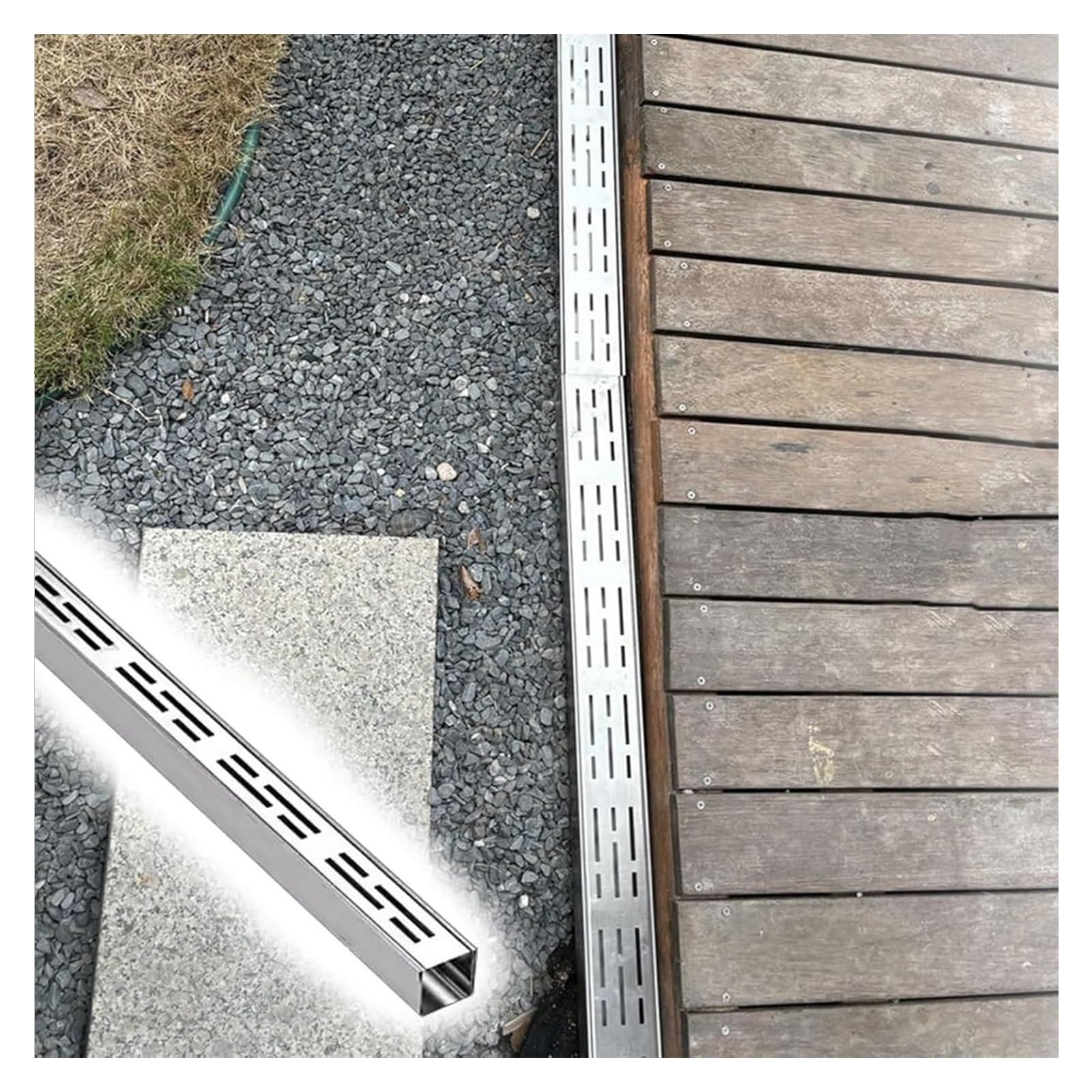 GLDYTVF Stainless Steel Outdoor Trench Drain KitNarrow Channel Grate for Patio & PoolSlim Drainage System for Yard (H4*W10CM/H1.57*W3.94IN)