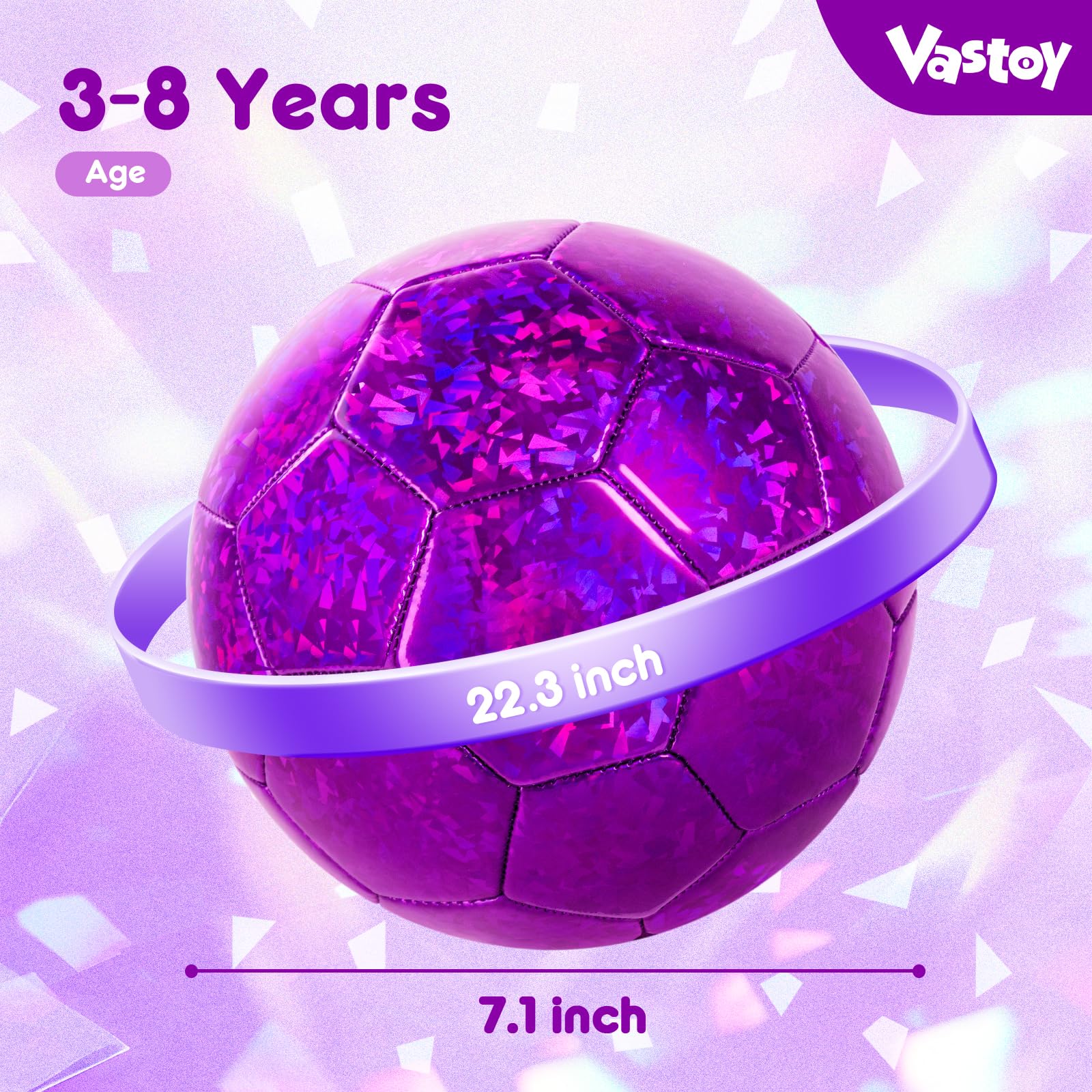 Vastoy Glittery Size 3 Kids Football for 3-8 Year Olds, Toddlers Football with Love Laser Pattern - Image 2