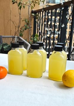 6'lı 100 ml Şeffaf Yassı Cam Shot Şişesi Sızdırmaz Siyah Kapaklı Detoks Cold Brew Çok Amaçlı Şişe 100ml