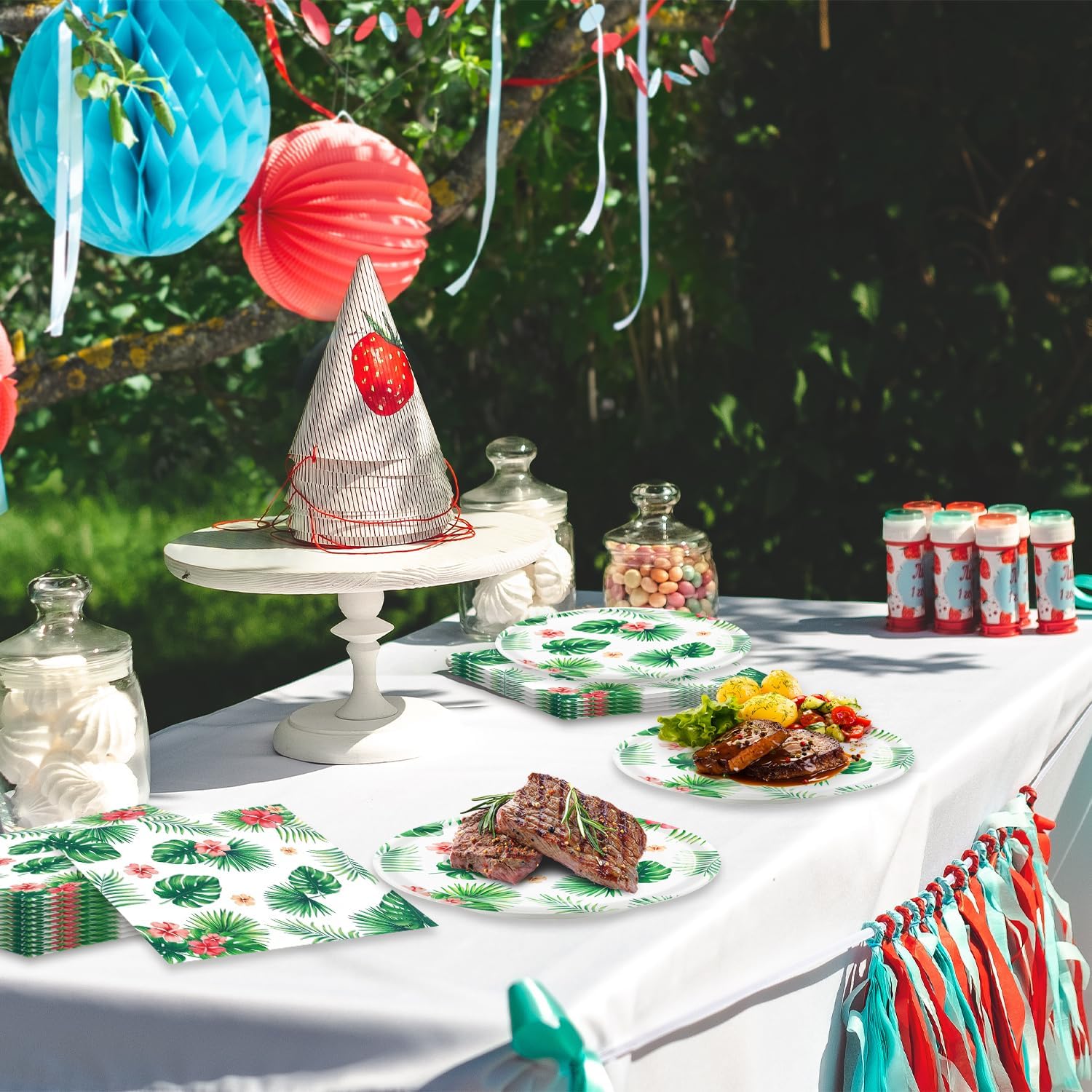 40pcs Hawaiian Luau Party Tableware Set Aloha Tropical Palm Leaves Party Plates and Nakpins for Summer Beach Kids Birthday Cocktail Party Supplies - Image 5