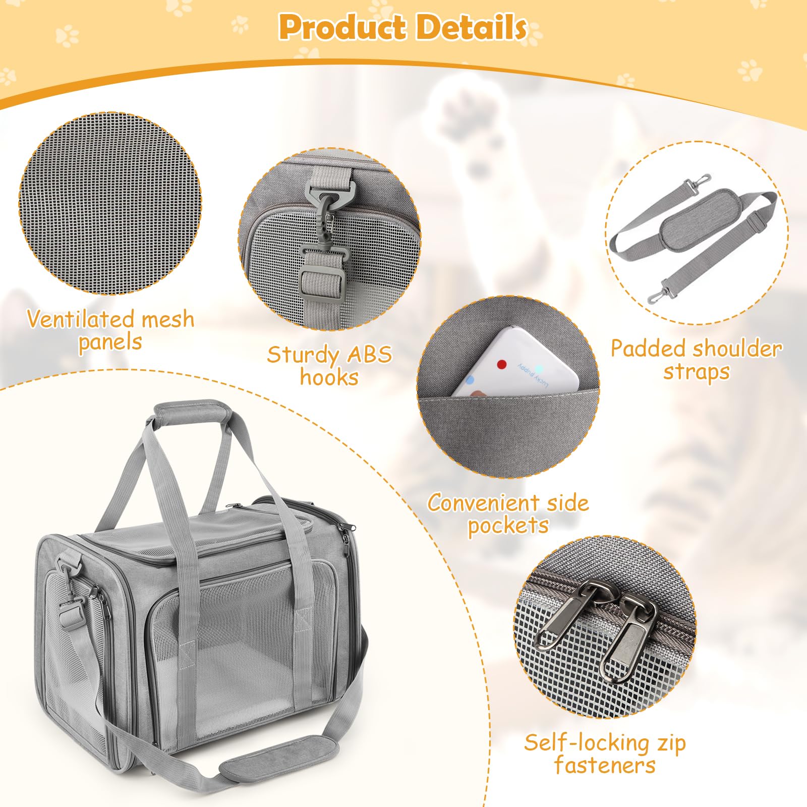 Sac Transport Chat, Sac Transport Chien d'Extérieur Pliable et Respirant, 45 x 30 x 30 cm, Caisse de Transport Chat avec Matelas Souple, Sac Chat Transport